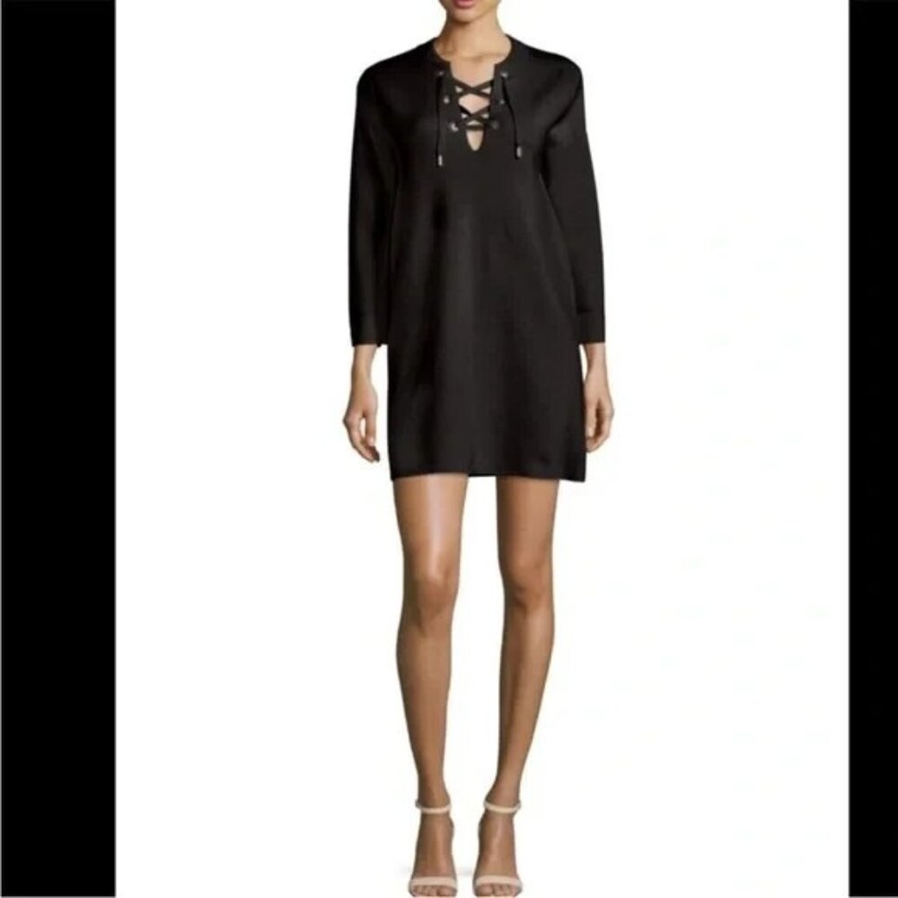 Theory S Black Patrinelle Lace-Up Merino Wool Sweater Dress